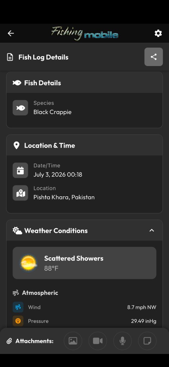 A catch logged in the app with weight, length and location